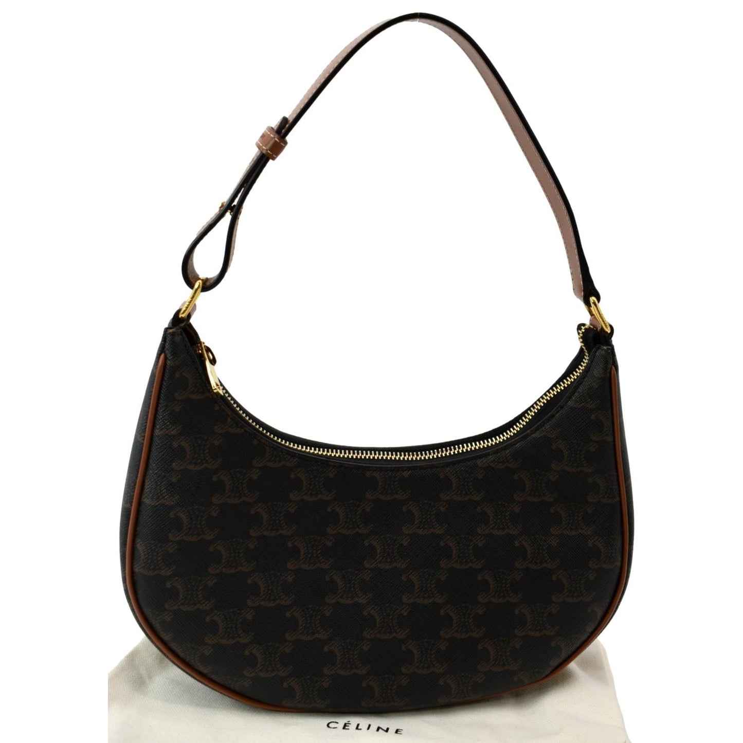 CELINE Ava Triomphe Canvas Calfskin Shoulder Bag Brown