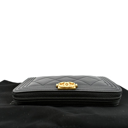 CHANEL Small Boy Lambskin Zip Around Wallet Black