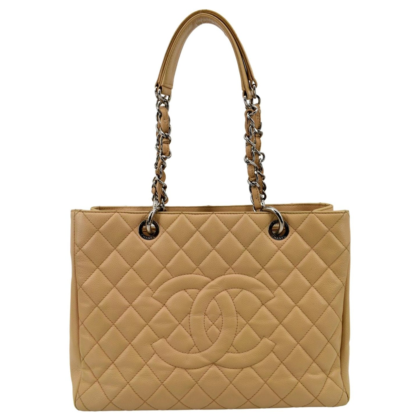 CHANEL Grand Shopping Caviar Leather GST Tote Bag Beige