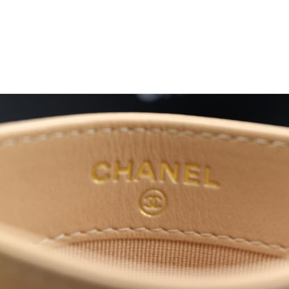 CHANEL CC Card Holder Caviar Leather Wallet Beige