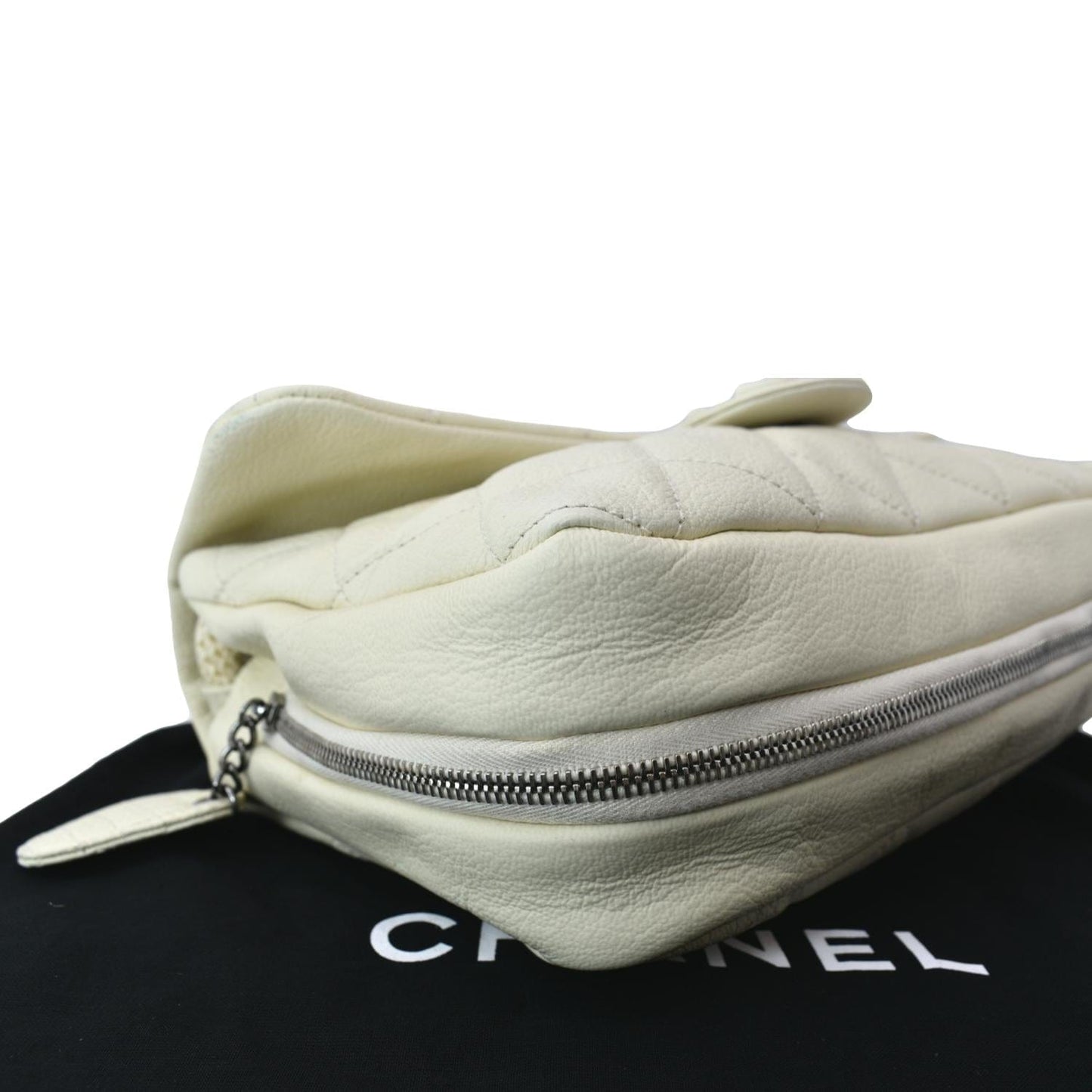 CHANEL Rope Handle Flap Chevre Leather Shoulder Bag White