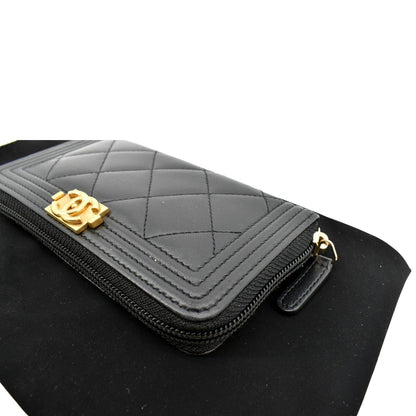 CHANEL Small Boy Lambskin Zip Around Wallet Black