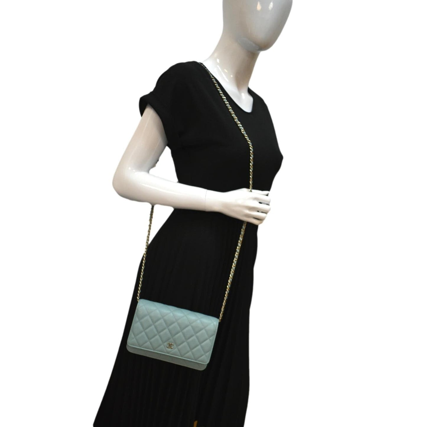 CHANEL CC WOC Caviar Leather Chain Crossbody Bag Light Blue