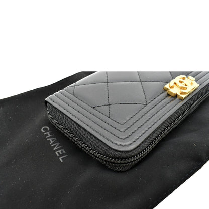 CHANEL Small Boy Lambskin Zip Around Wallet Black