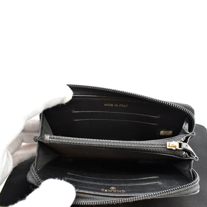 CHANEL Small Boy Lambskin Zip Around Wallet Black