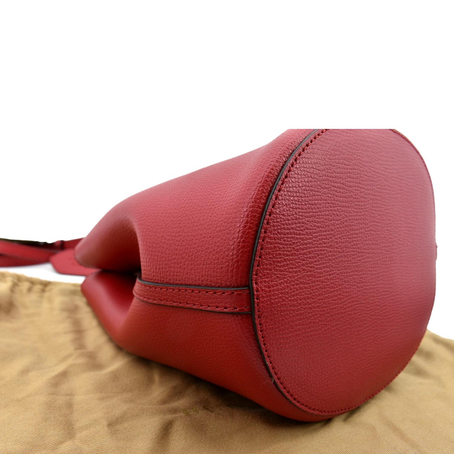 BURBERRY Reversible Haymarket Check Leather Bucket Crossbody Bag Red