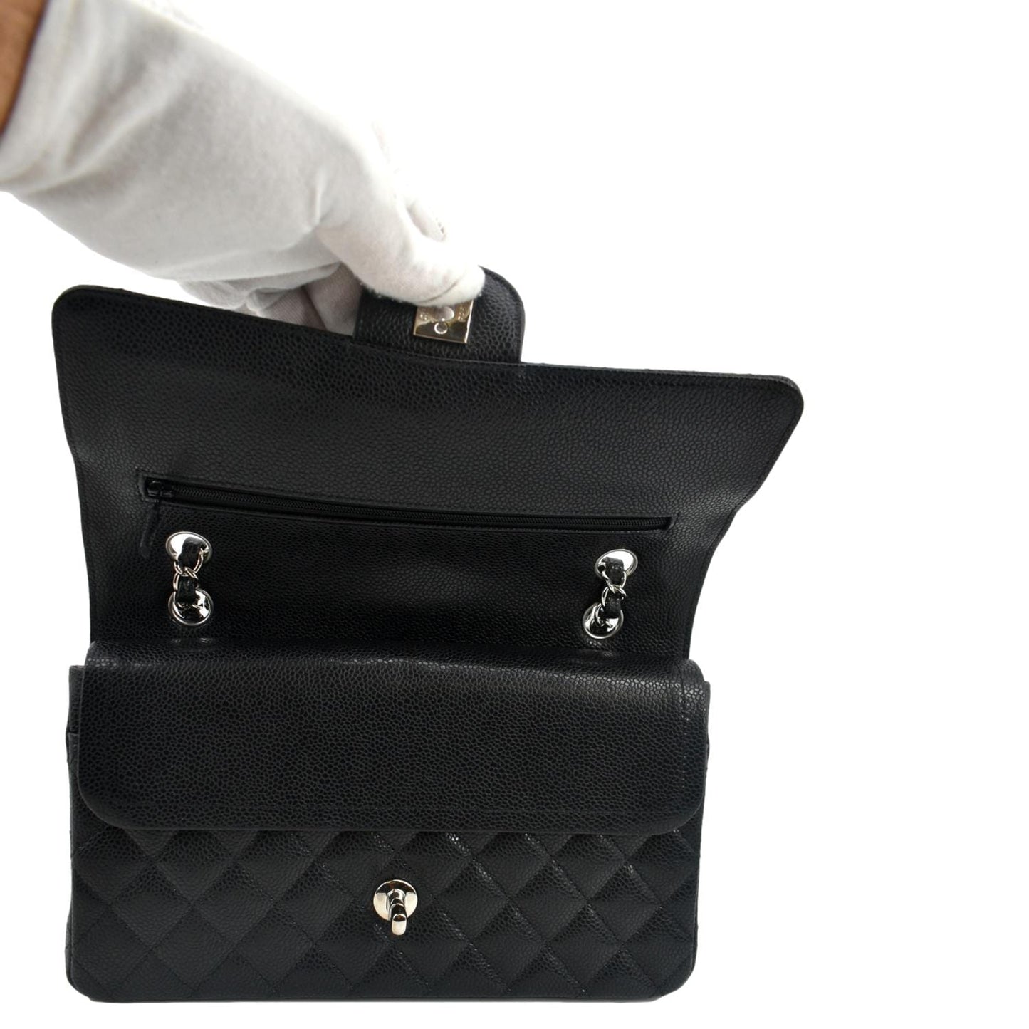 CHANEL Classic Double Flap Medium Leather Shoulder Bag Black