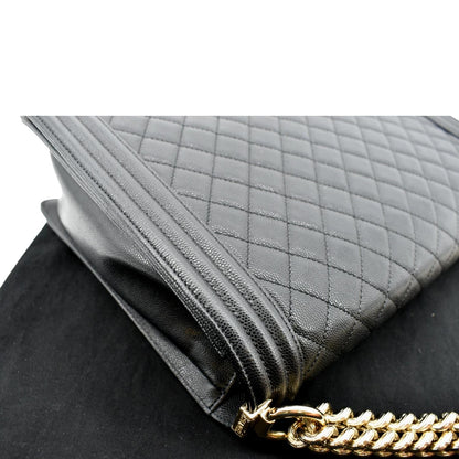 CHANEL Large Boy Flap Caviar Leather Shoulder Bag Black