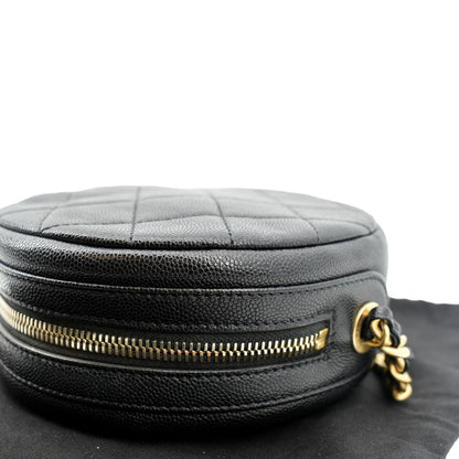 CHANEL Round Quilted Caviar Leather Clutch Crossbody Bag Black