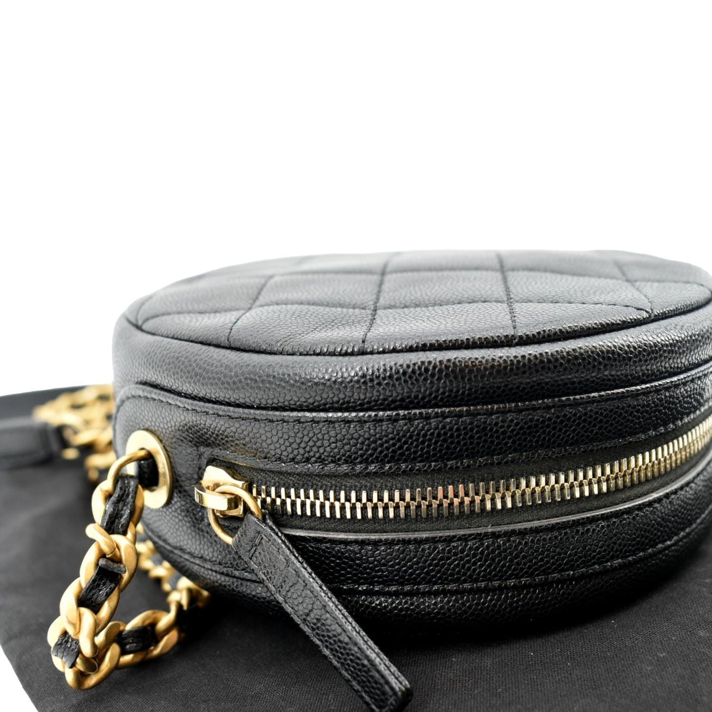 CHANEL Round Quilted Caviar Leather Clutch Crossbody Bag Black