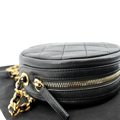 CHANEL Round Quilted Caviar Leather Clutch Crossbody Bag Black
