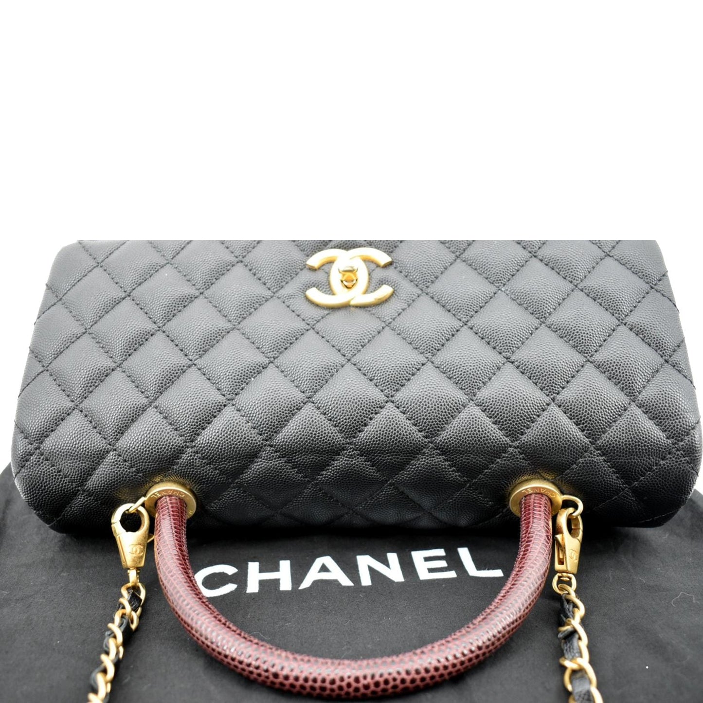 CHANEL Small Coco Quilted Caviar Lizard Handle Shoulder Bag Black  - Hot Deals