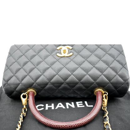 CHANEL Small Coco Quilted Caviar Lizard Handle Shoulder Bag Black  - Hot Deals