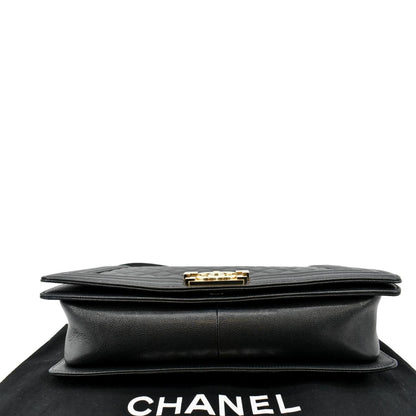 CHANEL Large Boy Flap Caviar Leather Shoulder Bag Black