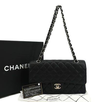 CHANEL Classic Double Flap Medium Leather Shoulder Bag Black
