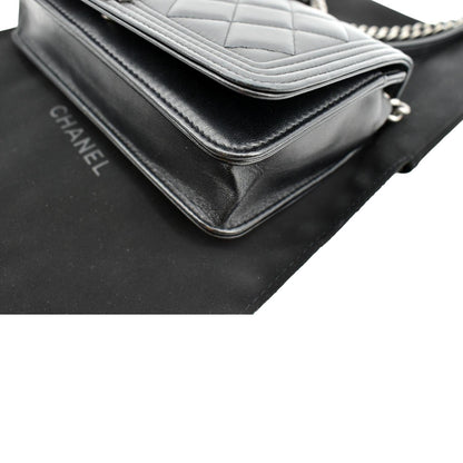 CHANEL Boy Woc Lambskin Leather Wallet On Chain Clutch Bag Black