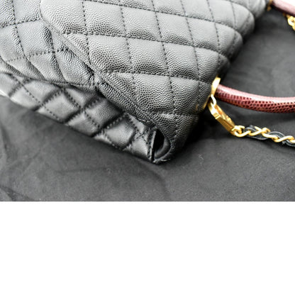 CHANEL Small Coco Quilted Caviar Lizard Handle Shoulder Bag Black  - Hot Deals