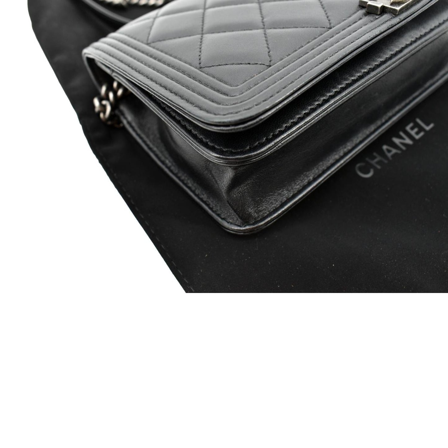 CHANEL Boy Woc Lambskin Leather Wallet On Chain Clutch Bag Black