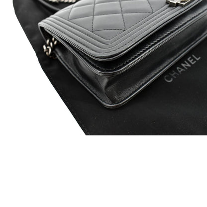 CHANEL Boy Woc Lambskin Leather Wallet On Chain Clutch Bag Black
