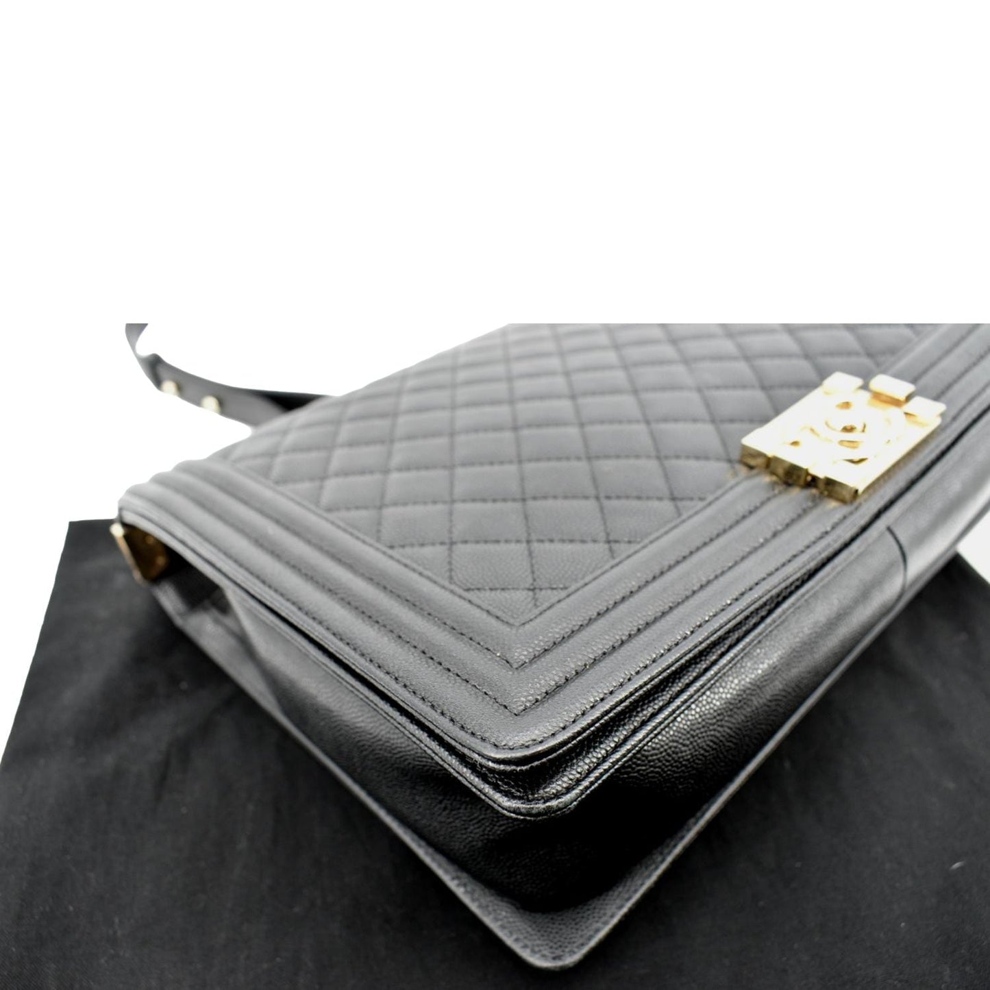 CHANEL Large Boy Flap Caviar Leather Shoulder Bag Black