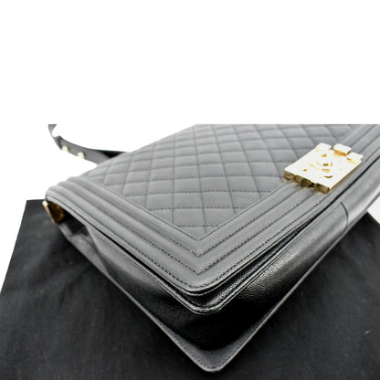 CHANEL Large Boy Flap Caviar Leather Shoulder Bag Black