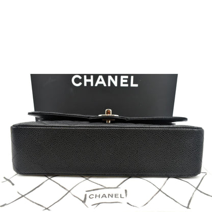 CHANEL Classic Double Flap Medium Leather Shoulder Bag Black