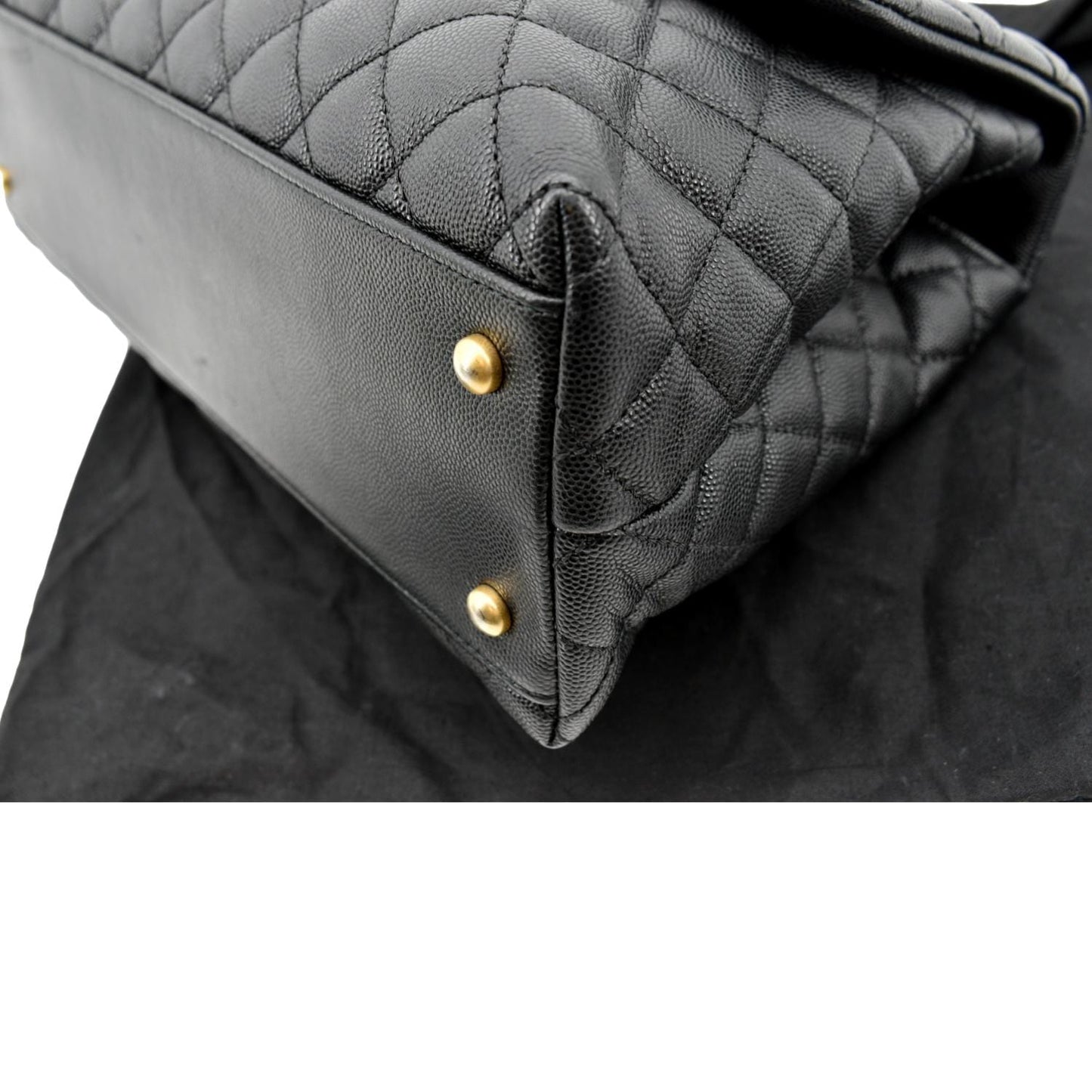 CHANEL Small Coco Quilted Caviar Lizard Handle Shoulder Bag Black  - Hot Deals