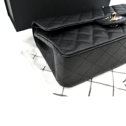 CHANEL Classic Double Flap Medium Leather Shoulder Bag Black