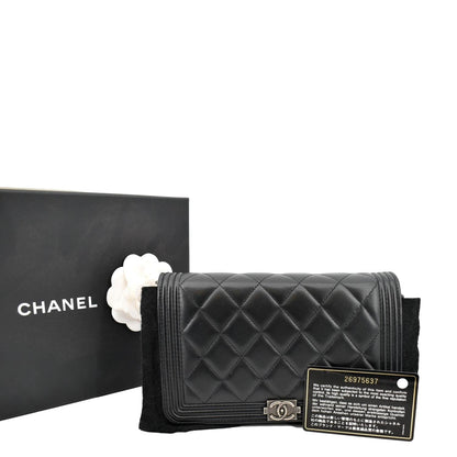 CHANEL Boy Woc Lambskin Leather Wallet On Chain Clutch Bag Black