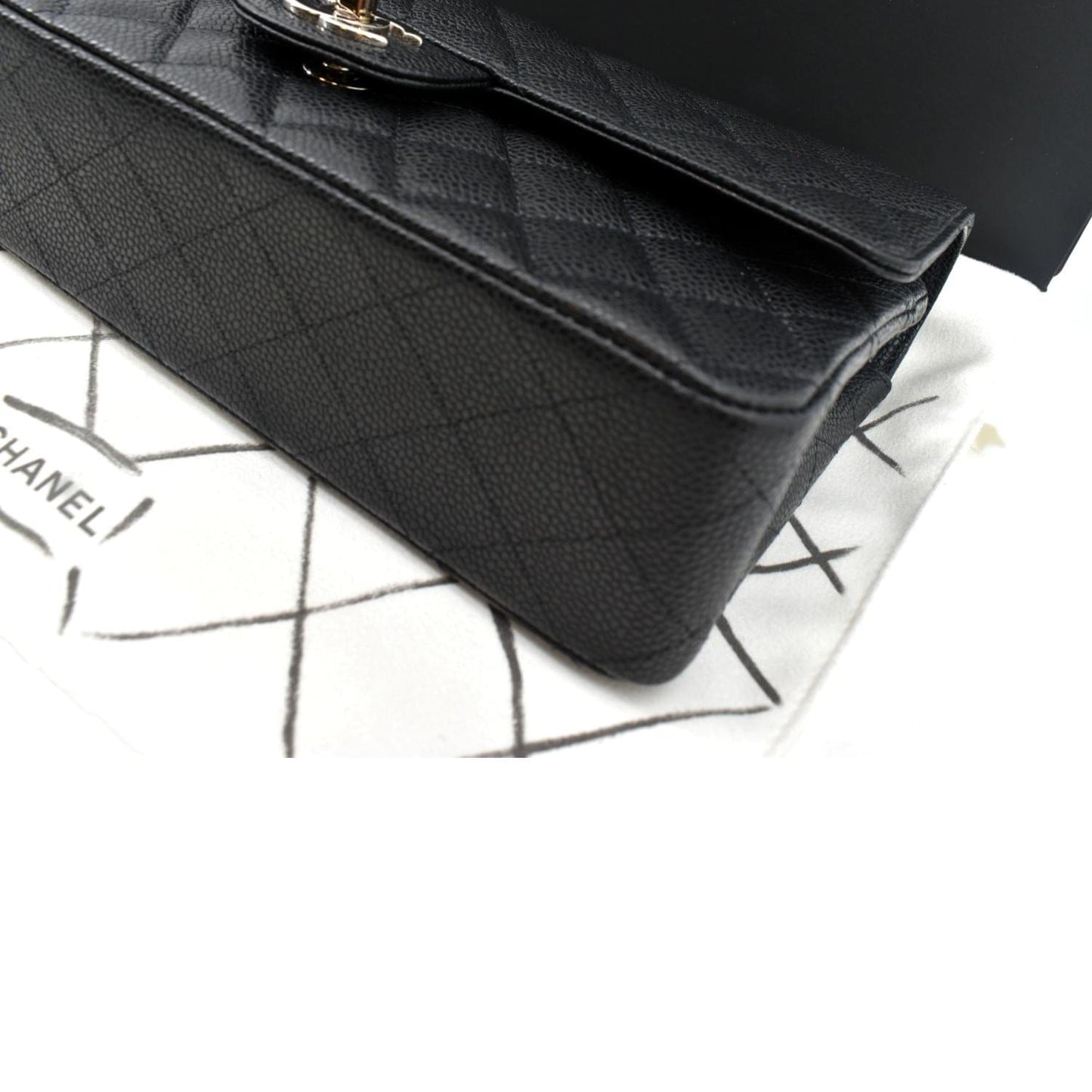 CHANEL Classic Double Flap Medium Leather Shoulder Bag Black