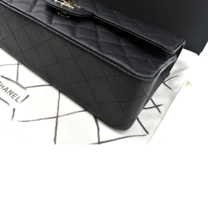 CHANEL Classic Double Flap Medium Leather Shoulder Bag Black