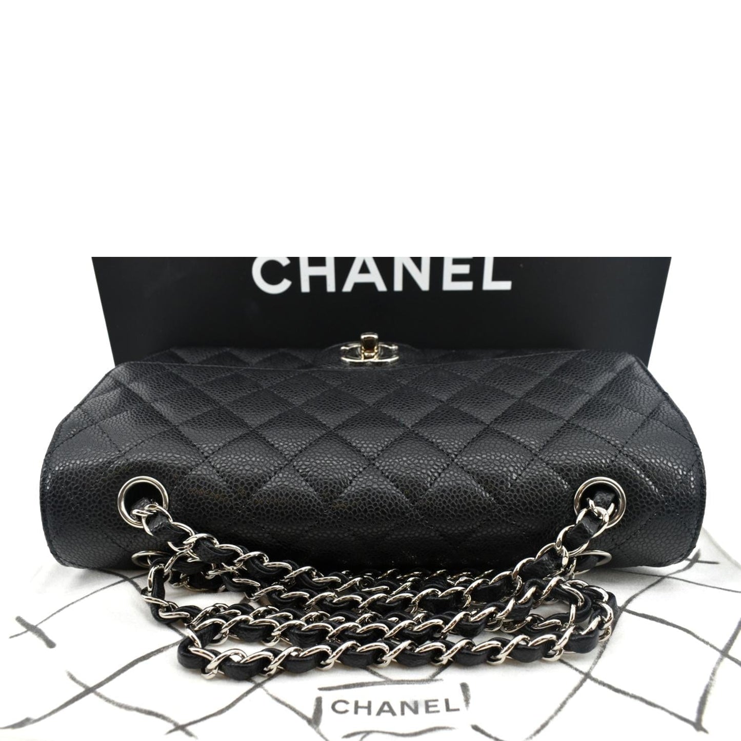 CHANEL Classic Double Flap Medium Leather Shoulder Bag Black