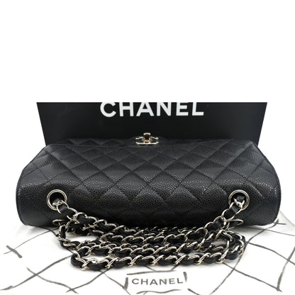 CHANEL Classic Double Flap Medium Leather Shoulder Bag Black