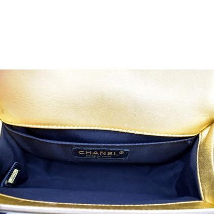 CHANEL Small Boy CC Chain Leather Shoulder Bag Metallic Gold