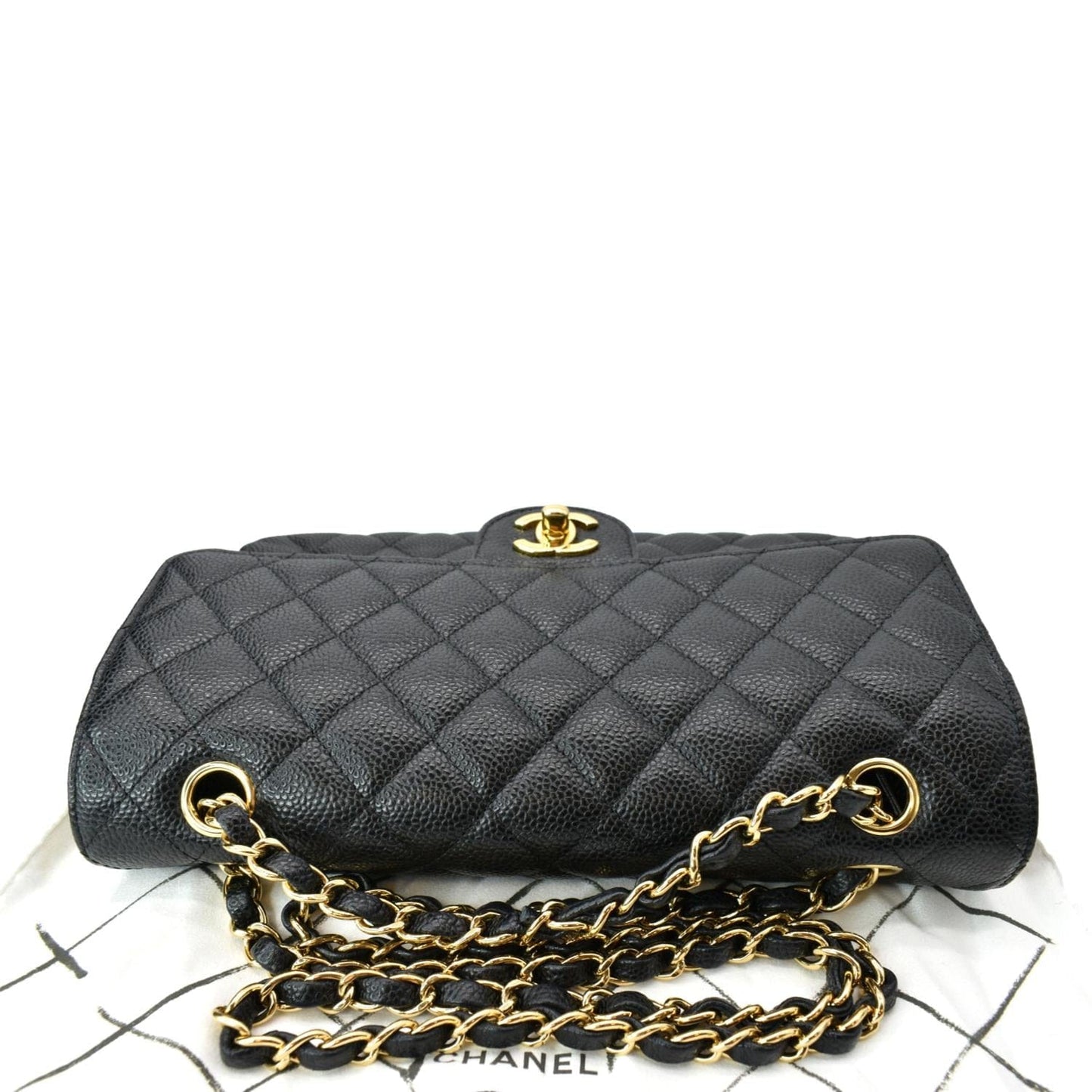 CHANEL Classic Double Flap Medium Caviar Leather Shoulder Bag Black