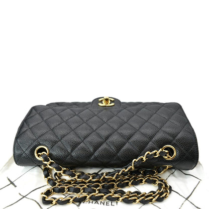 CHANEL Classic Double Flap Medium Caviar Leather Shoulder Bag Black