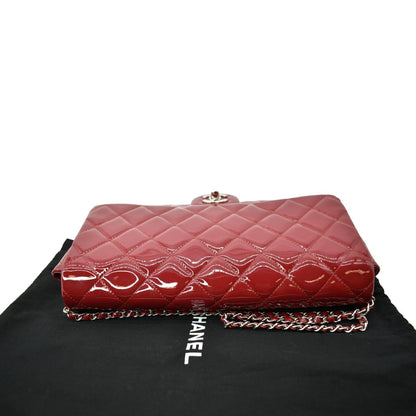 CHANEL Classic Flap Quilted Patent Leather Chain Clutch Bag Red