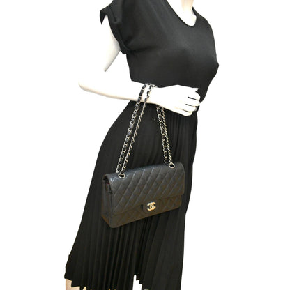 CHANEL Classic Double Flap Medium Leather Shoulder Bag Black
