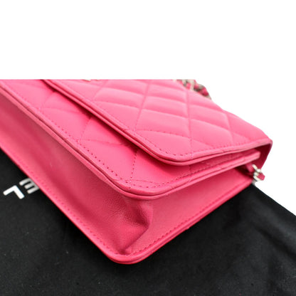 CHANEL WOC Quilted Leather Crossbody Wallet Fuchsia Pink