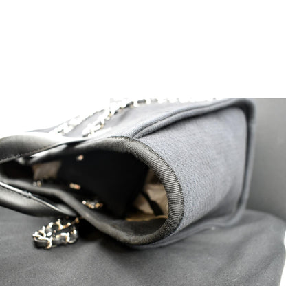 CHANEL Deauville Small Canvas Leather Tote Bag Dark Blue