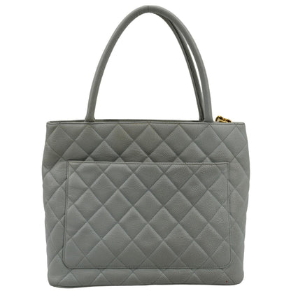 CHANEL Medallion Quilted Caviar Leather Tote Bag White