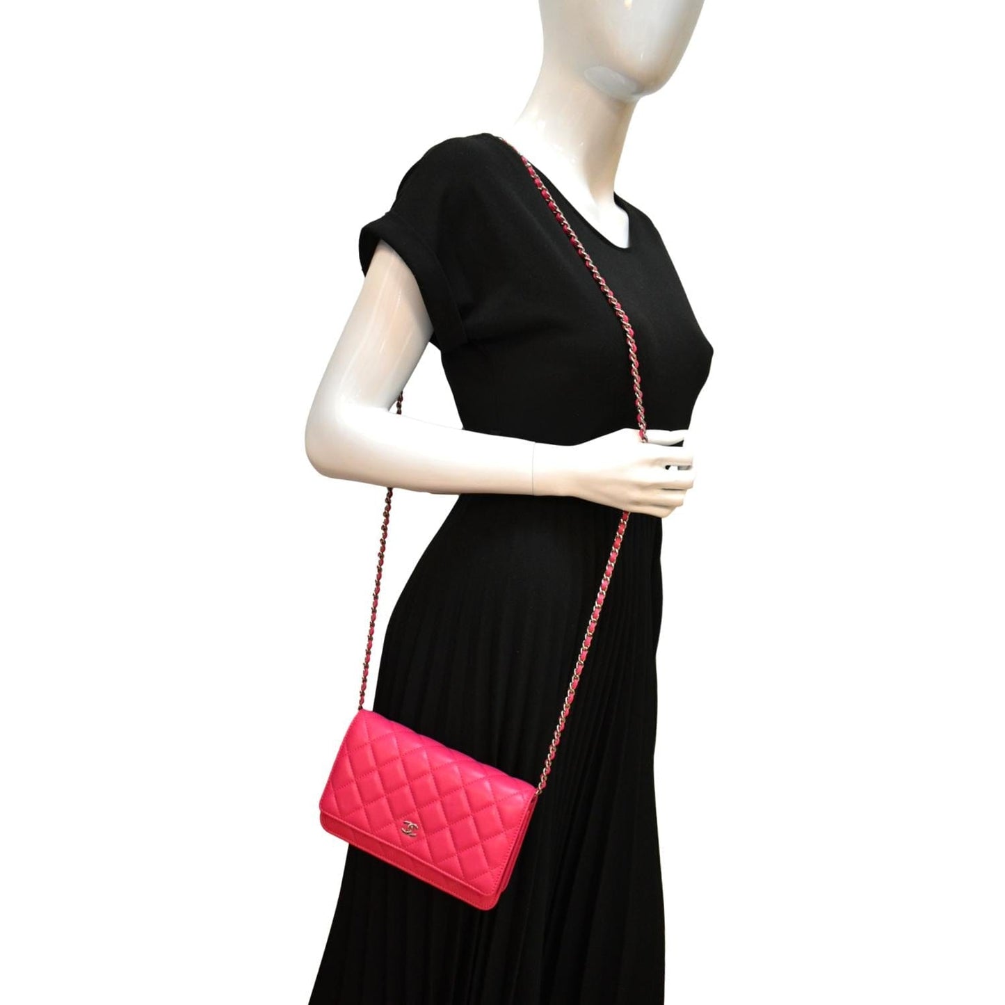 CHANEL WOC Quilted Leather Crossbody Wallet Fuchsia Pink
