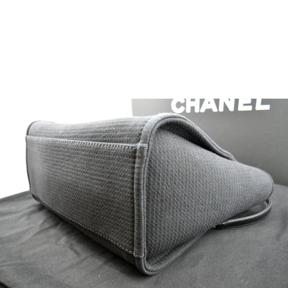 CHANEL Deauville Small Canvas Leather Tote Bag Dark Blue