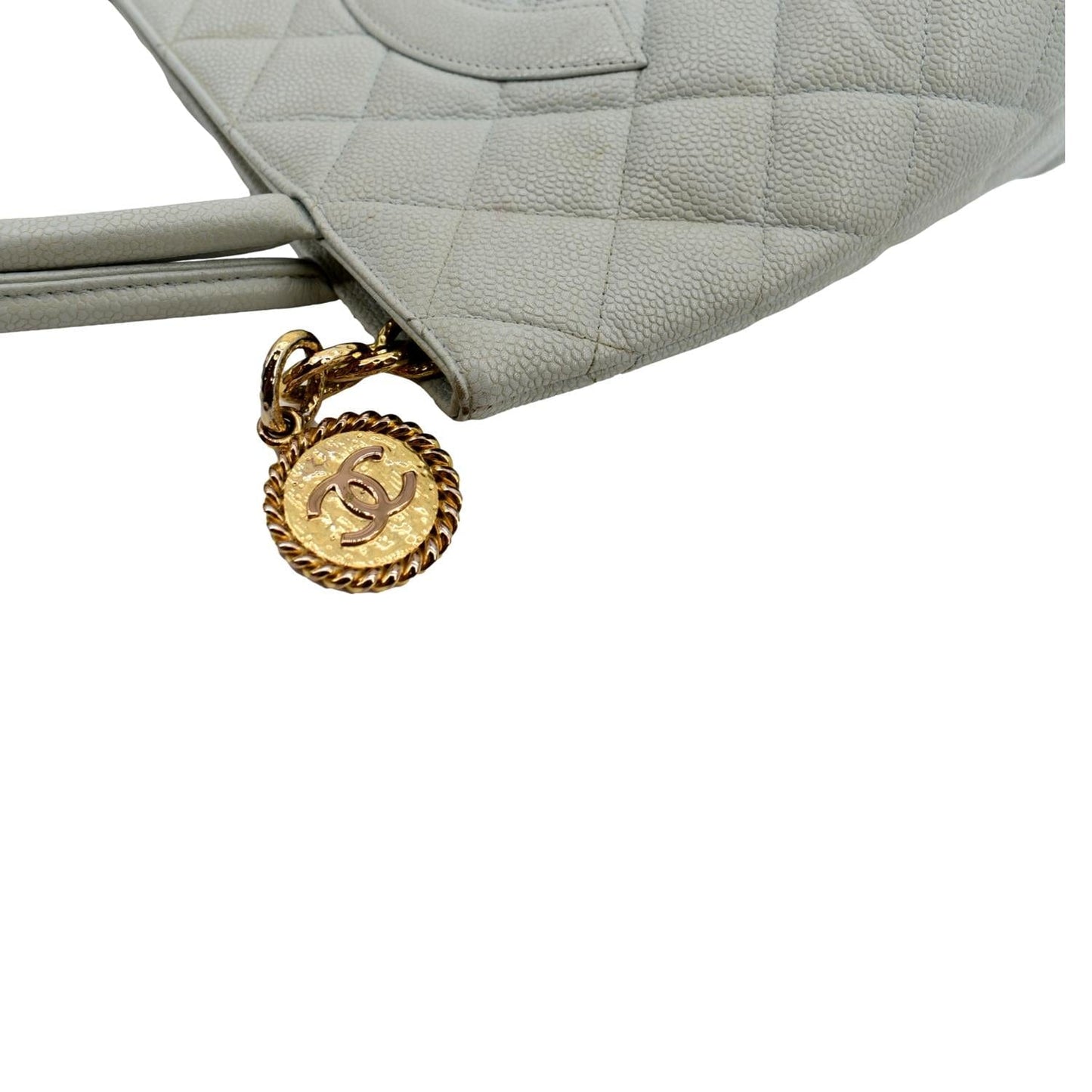 CHANEL Medallion Quilted Caviar Leather Tote Bag White