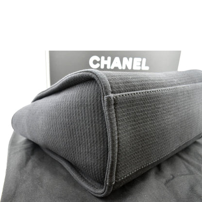 CHANEL Deauville Small Canvas Leather Tote Bag Dark Blue