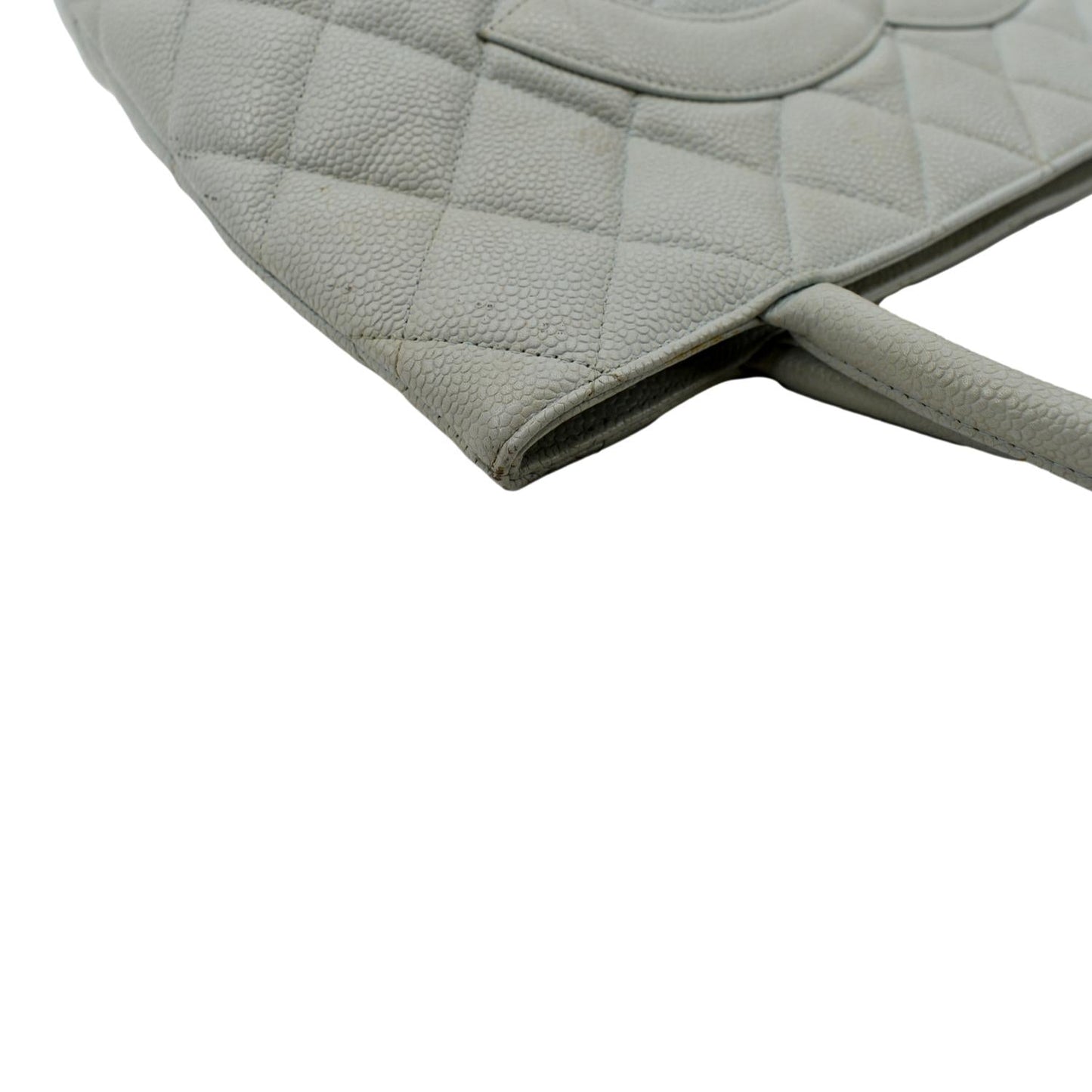CHANEL Medallion Quilted Caviar Leather Tote Bag White