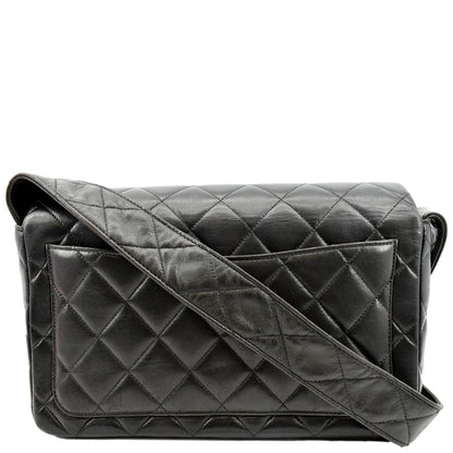 CHANEL Vintage Flap Quilted Leather Shoulder Bag Black