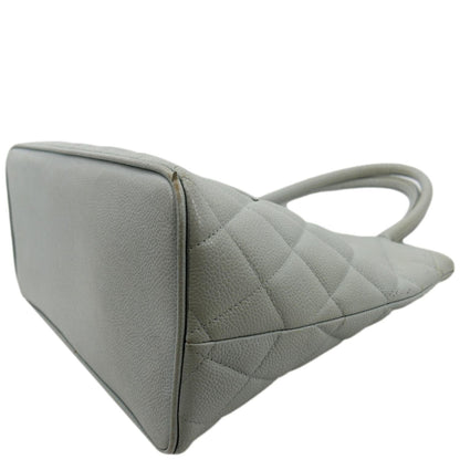 CHANEL Medallion Quilted Caviar Leather Tote Bag White