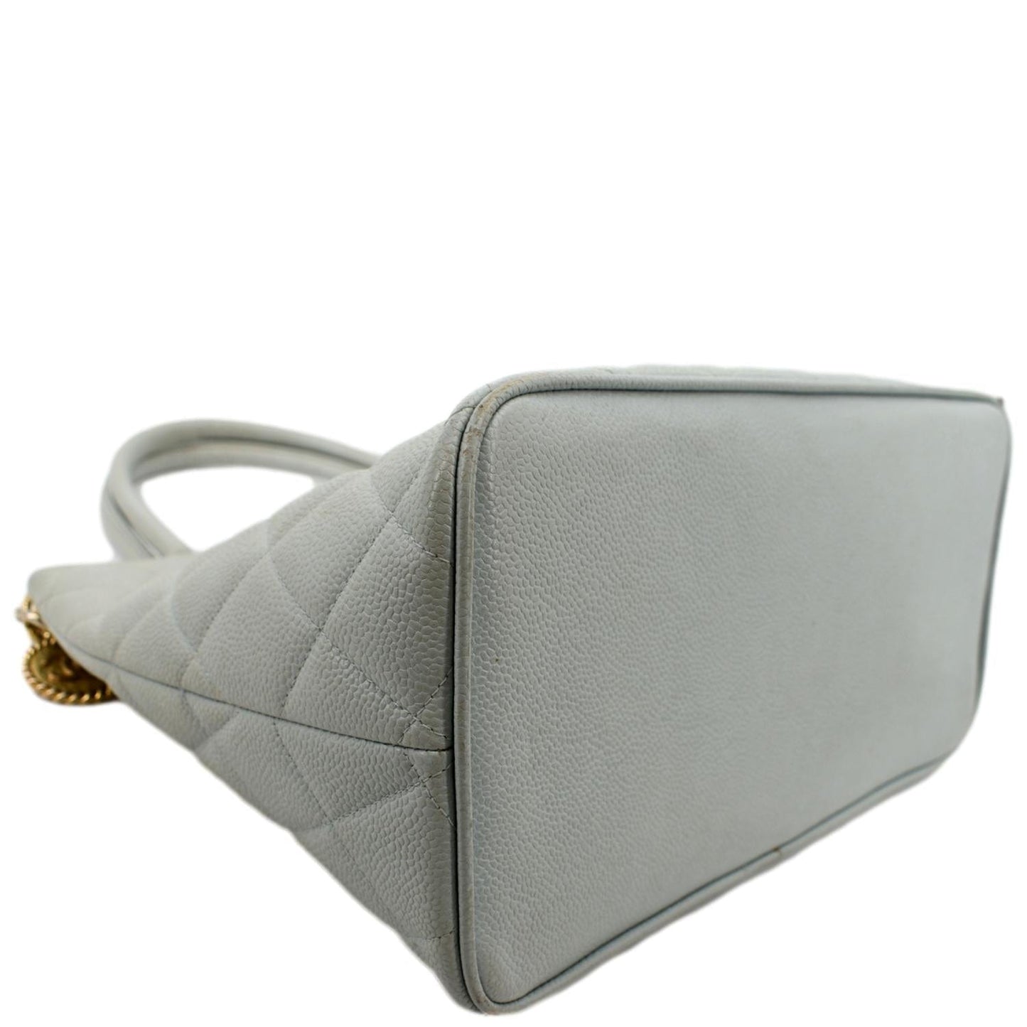 CHANEL Medallion Quilted Caviar Leather Tote Bag White