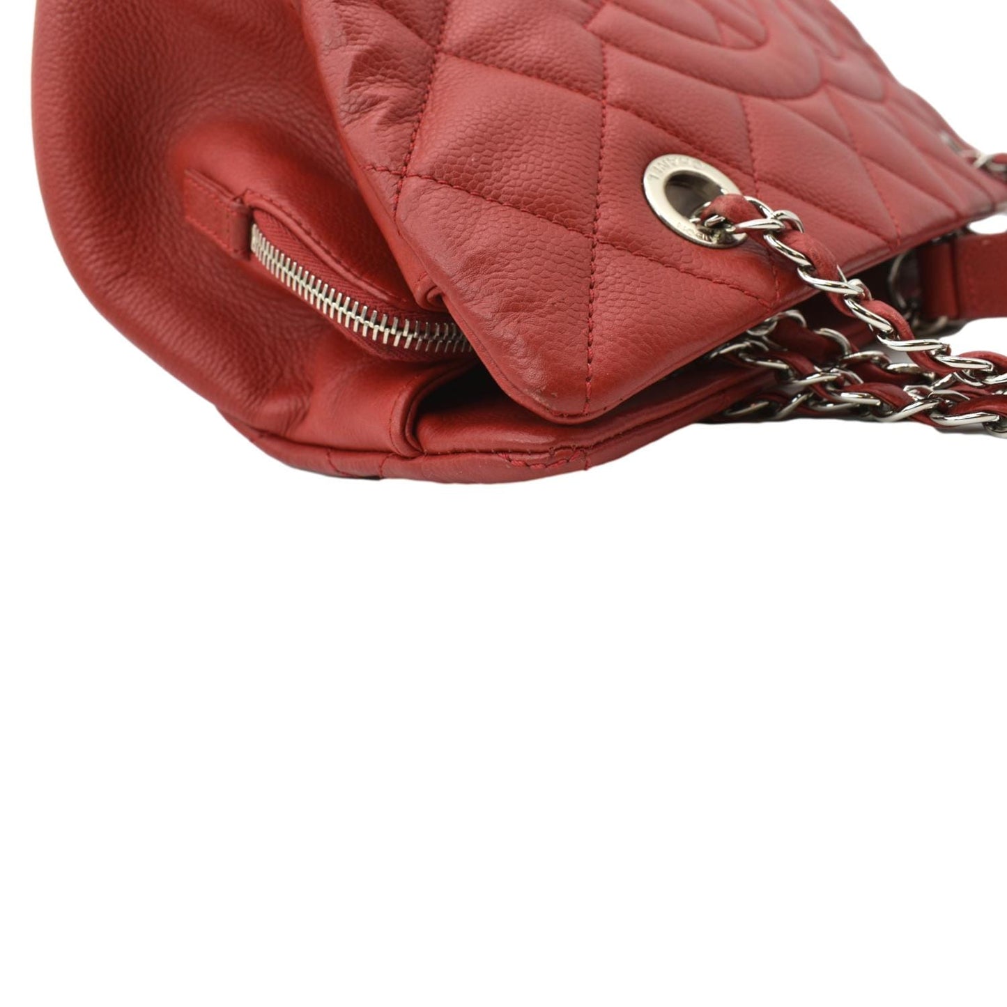 CHANEL Timeless CC Soft Quilted Caviar Leather Shopping Tote Bag Red